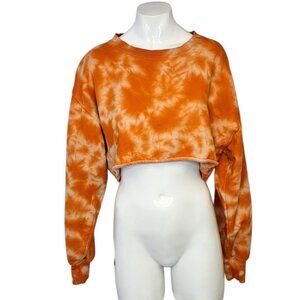 Aritzia TNA Cozy Fleece Crop Long Sleeve Sweatshirt, Tie Dye, Orange, Size 1 xS